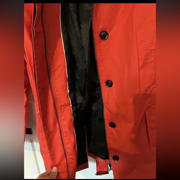 Banana Republic Orange Red Hip length trench belt Lined Coat Jacket Size L - Picture 7 of 13